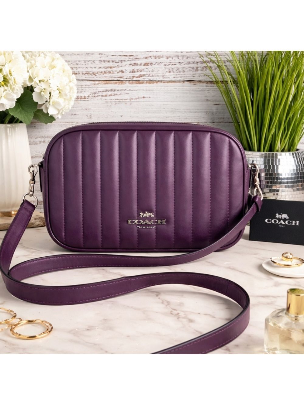 Coach Bag Puffy Quilted Jes Purple Amethyst Shoulder Crossbody‎ Purse NWT
